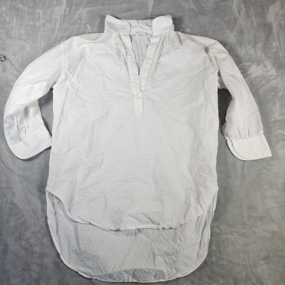 Pomander Place Women White 3/4 Sleeve Blouse XS Textured Preppy Lagenlook‎